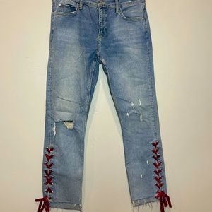 Anthropologie Mid Rise w/ Lace Detail Jeans